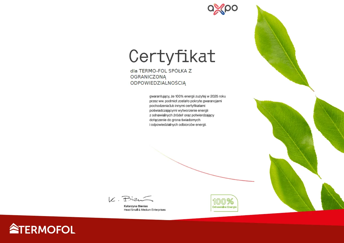 Certyfikat Pochodzenia Energii dla TERMOFOL